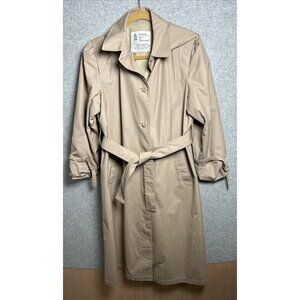 Vintage 1970's Womens 10 Petite London Fog Maincoat Trenchcoat Hooded Beige